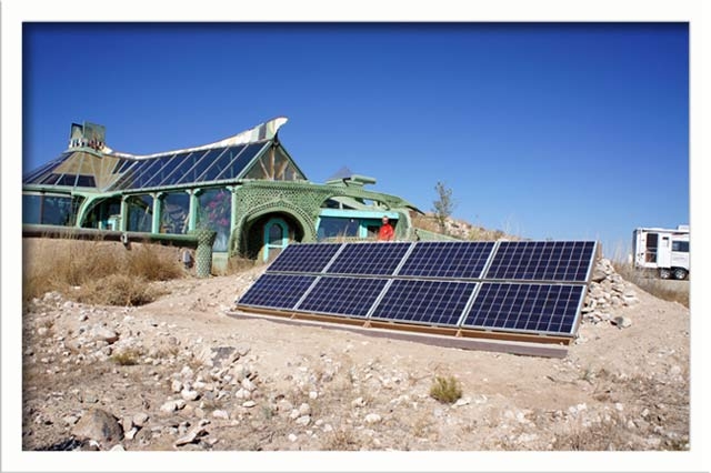 The off-grid home uses solar pv for electrical